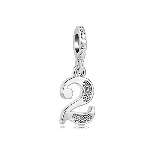MiniJewelry charm con numeri fortunati per bracciali, collane, ciondoli compatibili con braccialetti pandora moments 0, 1, 2, 3, 4, 5, 6, 7, 8, rame zirconia cubica, zirconia cubica