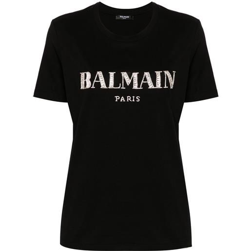 Balmain t-shirt con logo di cristalli - nero