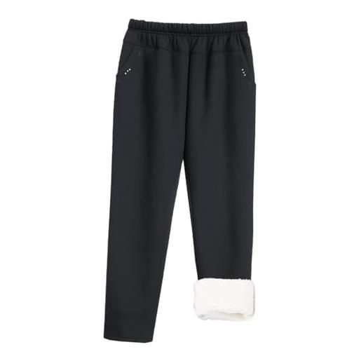 Rainjia pantaloni termici da donna in pile xs-3xl, invernali, imbottiti, per anziani, da donna, in pile, casual, con gamba dritta, in pile, per il tempo libero, 40-103 kg, nero , xl