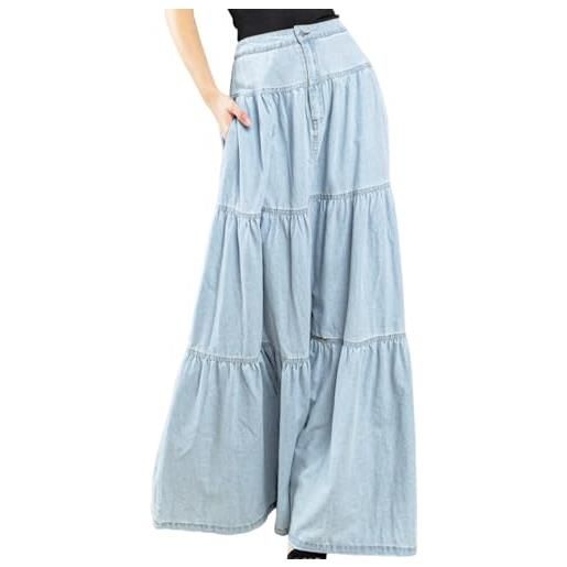 Geagodelia gonna da donna in denim gonna elegante a vita alta jeans gonna lunga per spiaggia vacanza regalo (b blu, l)