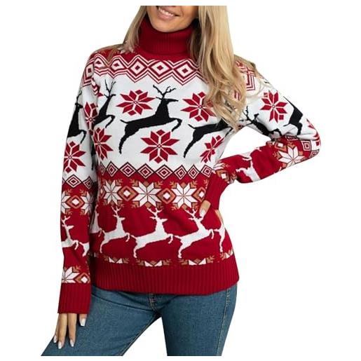 Generico maglioni di natale donna leggero divertente maglia babbo natale maniche lunghe collo alto maglioni brutti di natale maglione fiocchi di neve brutto elegante maglioncino natalizio maglioncini curvy