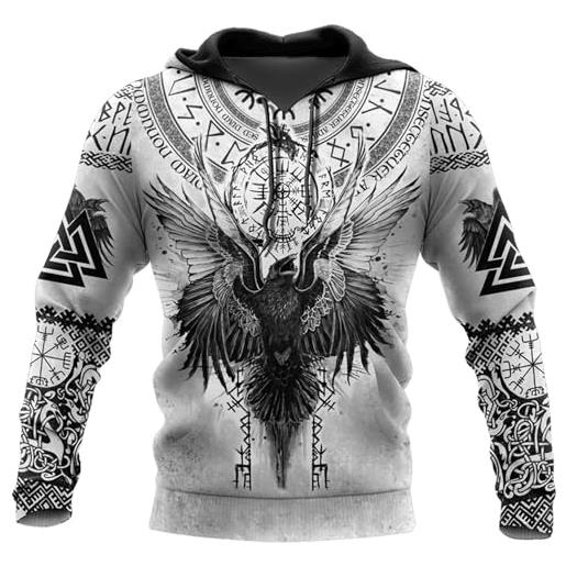 ENLACHIC Felpa Con Cappuccio Uomo Con Stampa 3D Tatuaggio Vichingo E Lupo Fenrir - Taglie Dalla S Alla 5XL