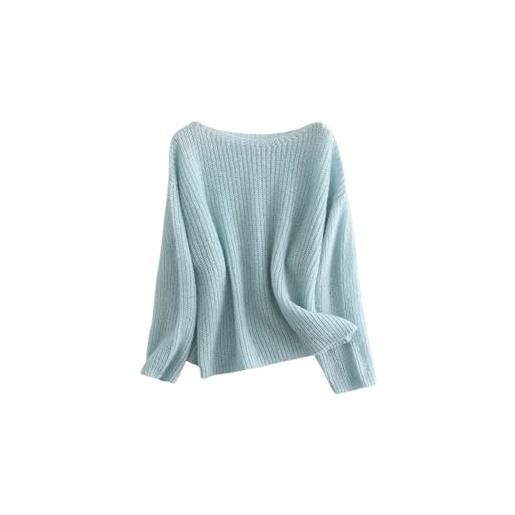 DBFBDTU pullover di lana da donna con scollo a barchetta maglioni larghi autunno inverno corto top, bianco, m