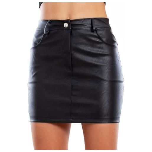 Toocool minigonna donna finta pelle similpelle gonna corta ms-13441 [s, nero]