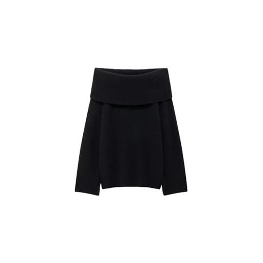 Generic maglione da donna con scollo a barchetta da donna maglioni a maniche lunghe a costine pullover lavorato a maglia, nero , s