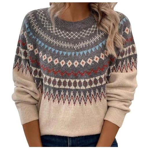 Generic maglioni da donna fairisle loose fit pullover da donna maglioni moda girocollo top in pile da donna morbido confortevole maglione nordico casual maniche lunghe maglione lavorato a maglia inverno caldo