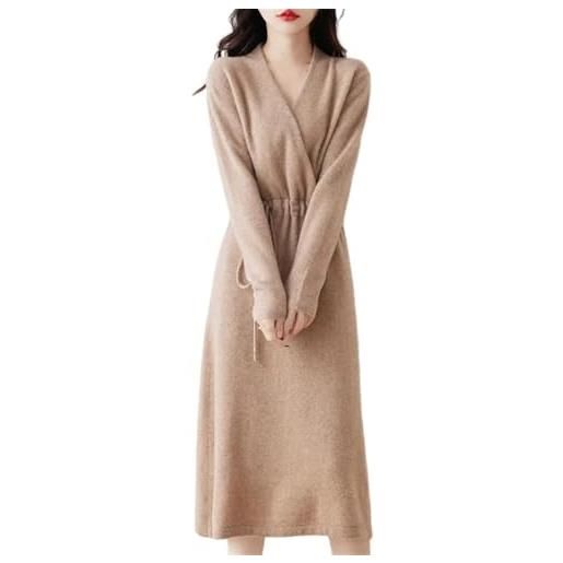 Generic abito da donna in lana con scollo a v, a vita lunga, con coulisse, stile casual, e, xxl