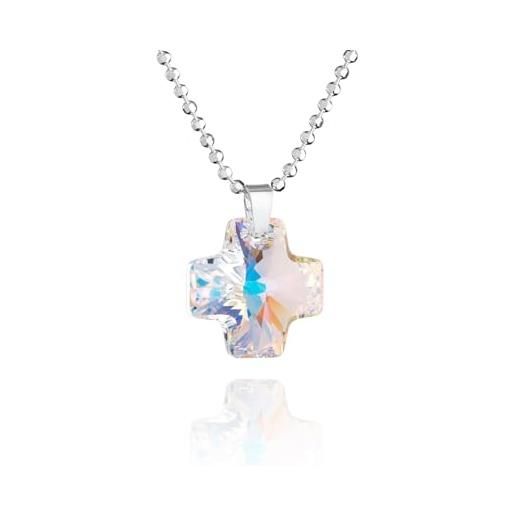 Catenina con croce in argento sterling, per bambini/teenager, croce con pietre di cristallo colorato – 39 cm