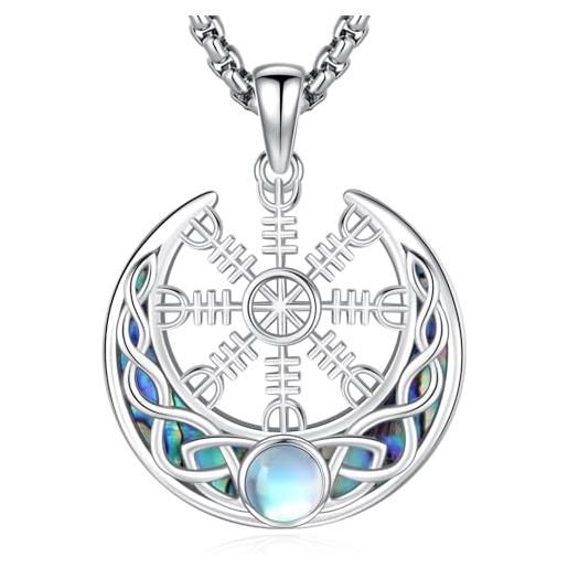 Eusense Collana Lupo E Luna In Argento 925 – Ciondolo Con Conchiglia Abalone, 24 Pollici, Regalo In Astuccio