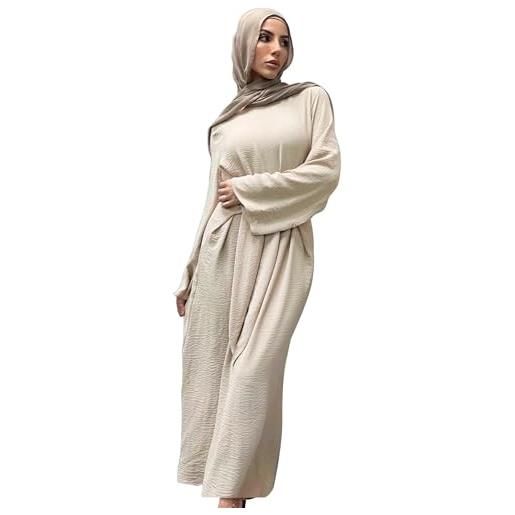 Jazvano abaya abito per musulmani giuramento preghiera - dubai maxi caftano salah islamico abito da giorno - morbido musulmano abbigliamento, beige. , m-l