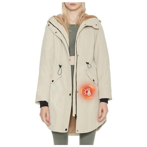 ELEZAY cappotto invernale da donna foderato in pile parka con cappuccio, lunghezza media, giacca casual calda, beige, large