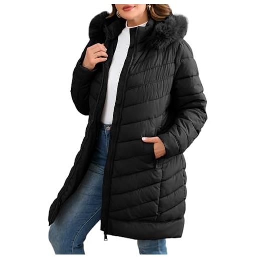 Geschallino piumini da donna taglie forti abbigliamento invernale trapuntato cappotto con cappuccio e tasche 23707plus nero 1x