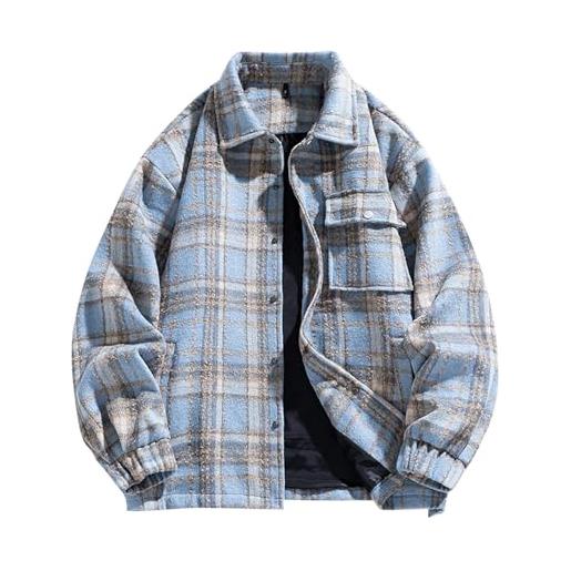 Generico giacca uomo invernale scacchi giubbotto flanella a quadri bomber uomo invernale camicia imbottita da lavoro di cotone cappotto invernale felpa termica uomo giacche da lavoro outdoor