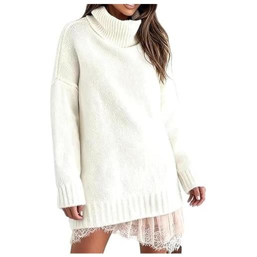 Generico completo 2 pezzi donna con maglione dolcevita e abito corto in pizzo outfit invernale morbido e elegante top e gonna coordinati (red, l)