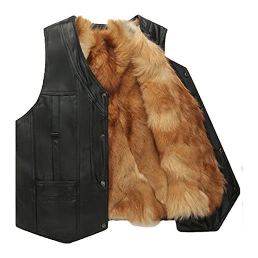 Byblos gilet in pelle da uomo caldo invernale moda con giacche senza maniche con scollo a v foderato in pelliccia morbida per uomo non-removable fur xxl
