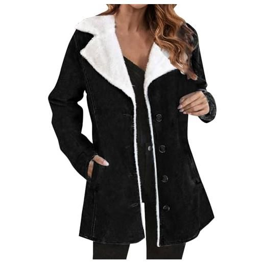 DUHGBNE cappotto donna elegante women's fall/winter solid color plush lapel mid length coat cappotto giubbotto lungo donna invernale