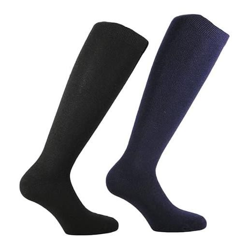 CALZE PRESTIGE (2 paia) calze uomo lunghe, tinta unita, calde e morbide, in pregiatissimo filato lana-cashmere - 100% made in italy (a2 blu-nero)