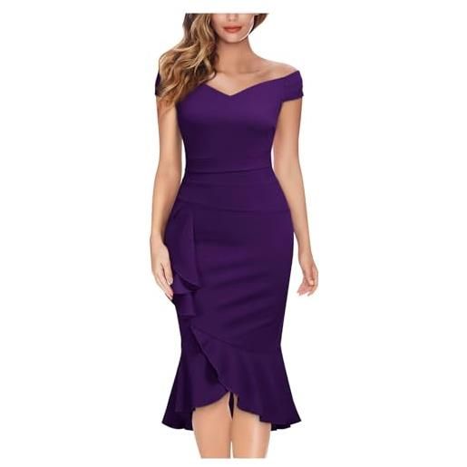 Ybing abito tubino da donna, sexy, a vita alta, elegante, con volant, abito da sera, senza spalline, abito da ballo, estivo, leggero, con scollo a v, per feste, per adolescenti e ragazze, viola. , 3xl
