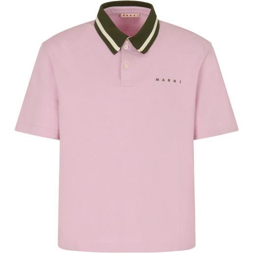 Marni polo in piqu� di cotone con colletto a righe - rosa