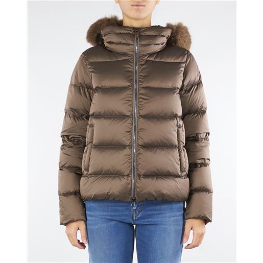 COLMAR piumino marrone con cappuccio staccabile e vera pelliccia