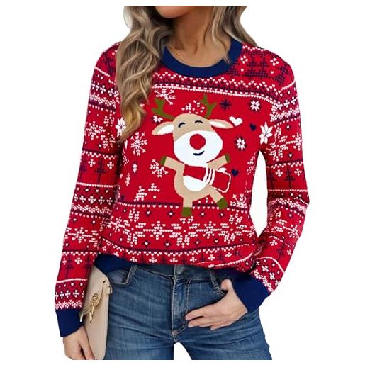 Maglione natalizio da donna, divertente maglione natalizio, taglie grandi, maglietta natalizia da donna, bicchiere da vino, a maniche lunghe, a maniche lunghe, maglietta oversize, colore rosso, nero