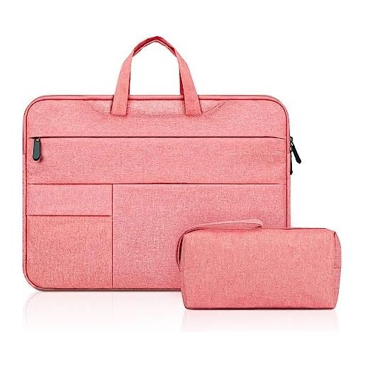 Jooeer 14 pollici custodia laptop con tasca multipla per 14 pollici laptop computer notebook, borsa protettiva impermeabile con maniglia nascosta e tasca per accessori, rosa