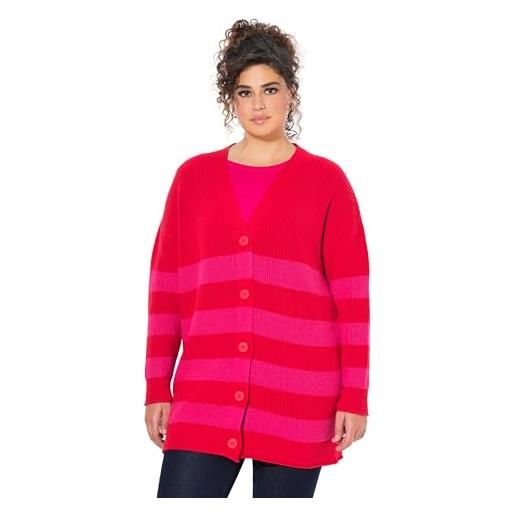 Ulla Popken cardigan da donna, taglie forti, taglie forti, a righe, boxy, scollo a v, bordi arrotolati, litchi, 68-70