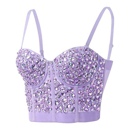 Generisch corsetto da donna, corpetto aderente, corsetto aderente, tinta unita, corta, alla moda, scollo a v, da donna, lilla, s