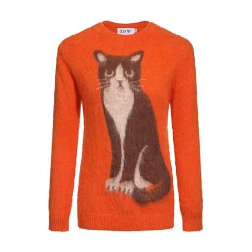 OXKnitstore oxknit - maglione da donna in peluche, arancione, a maniche lunghe, girocollo, per autunno e inverno, colore: arancione. , xxl