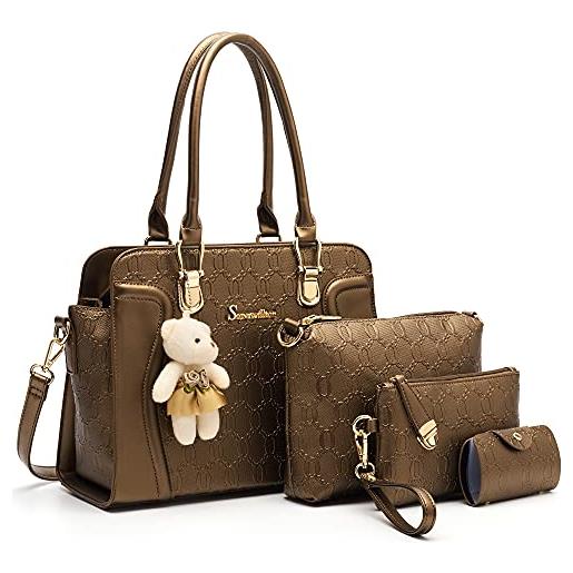 Set Di 4 Borse Donna Alla Moda In Pelle Sintetica, Borsa A Tracolla Regolabile, Tote Con Manici, Portafoglio E Porta Carte, Colori Assortiti, Grande Capacità - 2
