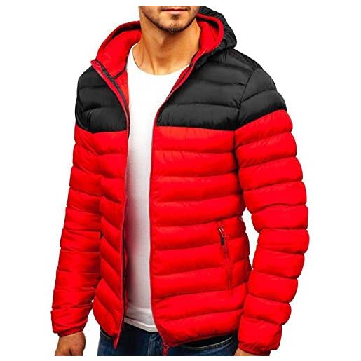 Generico giubbotto invernale uomo colori a blocchi, giubbotto termico uomo cerniera con cappuccio, piumini sportiva - giubbotti moda classic rosso xxl