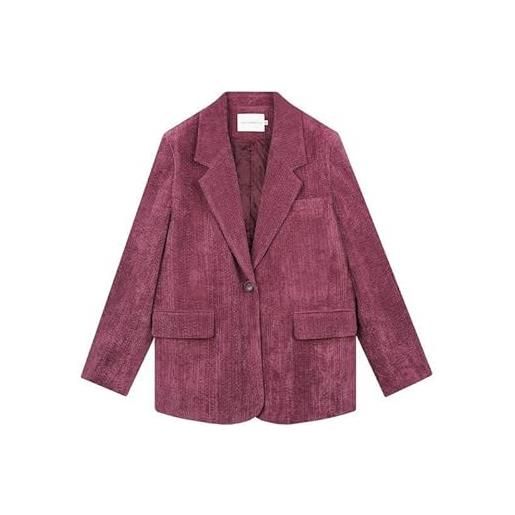 NOGRAX blazer giacca da donna in velluto a coste rosa rosso moda giacca ispessita autunno e inverno-rosa rossa-m