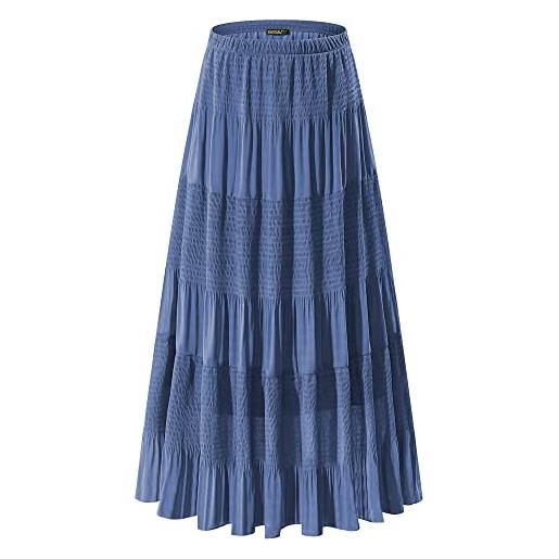 NASHALYLY maxi gonne svasate a trapezio in chiffon elastico a vita alta, beja blue. , l