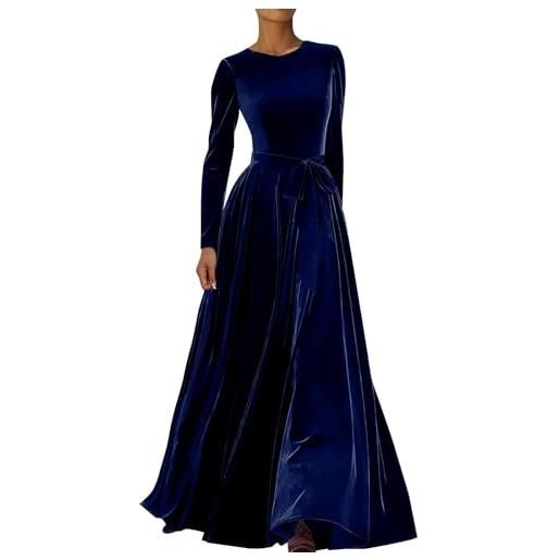 KBOPLEMQ abito da sera da donna, elegante, a maniche lunghe, in velluto, lungo, per cocktail, autunno, inverno, maxi abito da ballo, linea a, per matrimoni, capodanno, in velluto, l