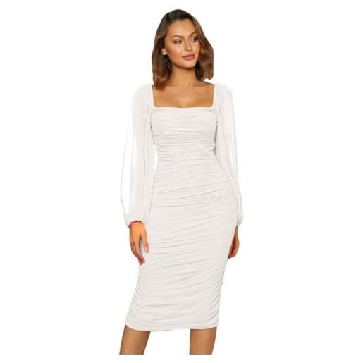 Odizli abito da donna elegante, a maniche lunghe, bodycon, per feste di nozze, bianco, m