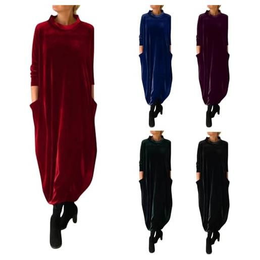 Generic maxi abiti in velluto da donna uk tinta unita abito da festa a maniche lunghe elegante scollo rotondo abiti da cocktail da donna abiti lunghi larghi abito a tunica taglie forti abiti casual con