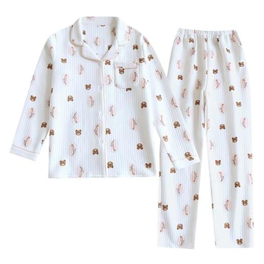 Generisch set pigiama da donna caldo invernale pigiameria morbido confortevole durevole traspirante delicato sulla pelle, bianco, m