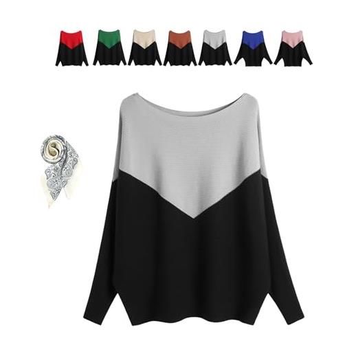 Generico maglione lavorato a maglia con scollo a barca e maniche a pipistrello da donna, pullover con maniche dolman, maglioni con scollo a barca da donna (b-darkash)