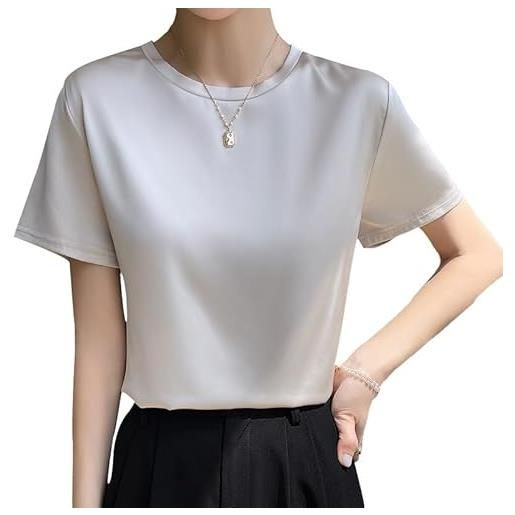 Generic maglietta estiva da donna, in raso, a maniche corte, girocollo, ampia. , verde scuro. , xl