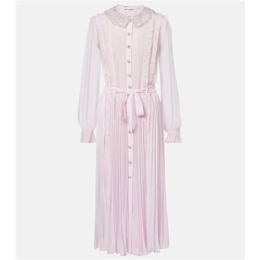 Self-Portrait abito chemisier in georgette plissã© con decorazione