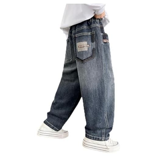 Generisch jeans invernali caldi per ragazzi con gamba larga, tasche elastiche in vita, pantaloni cargo foderati in pile, pantaloni jeans per bambini, blu, 11-12 anni