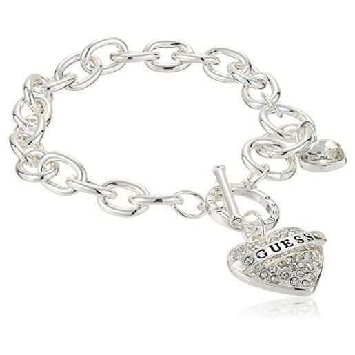 GUESS bracciale da donna in argento con ciondolo a forma di cuore, taglia unica, cristallo, 7,5 pollici, vetro