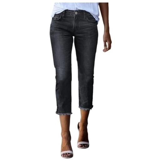 Rifuli jeans 7/8 da donna a vita bassa slim fit capri jeans denim pantaloni, nero , m
