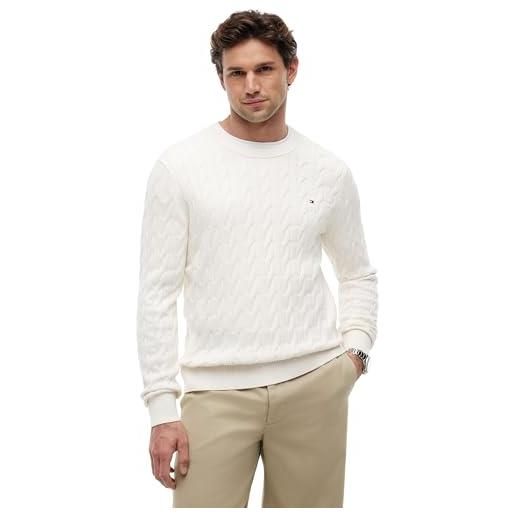 Tommy Hilfiger maglione classico da uomo in cotone a girocollo mw0mw33132, marrone, xs, marrone (mélange kaki delle highland), xs