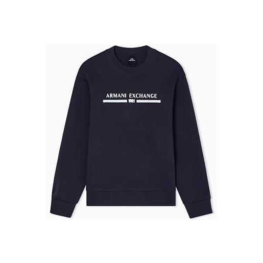 Armani Exchange felpa da uomo, a maniche lunghe, con logo big front relaxed fit, blu, xxl, navy scuro, xxl