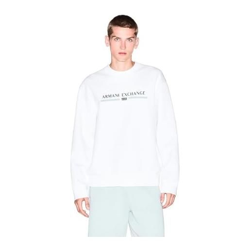 Armani Exchange felpa da uomo, a maniche lunghe, con logo big front relaxed fit, colore bianco, xs, bianco sporco, xs