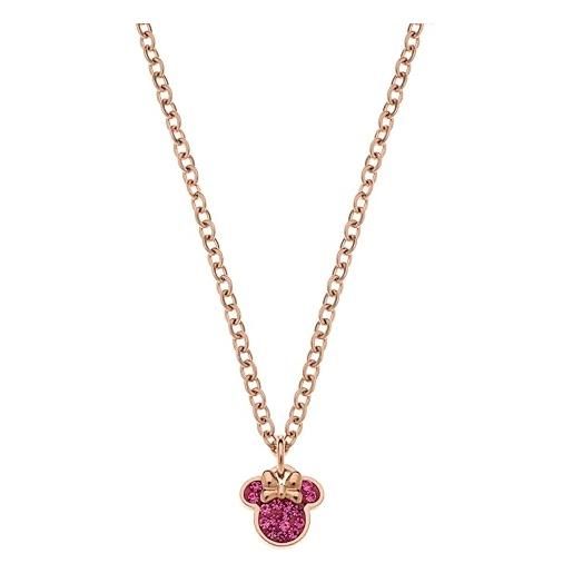 Disney collana minnie, acciaio inossidabile con zirconi per bambini e bambine, lunghezza 45cm, gioielli