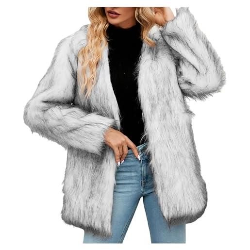 Generisch cappotto di pelliccia sintetica da donna, invernale, caldo, invernale, in pelliccia sintetica, spesso, antivento, in pelliccia sintetica, grigio chiaro, xl