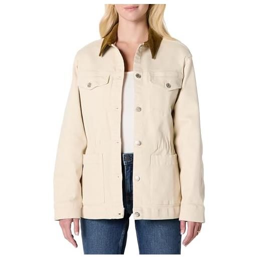 Amazon Essentials giacca barn in denim leggermente elasticizzato stretta in vita, vestibilità regolare donna, ecru, m