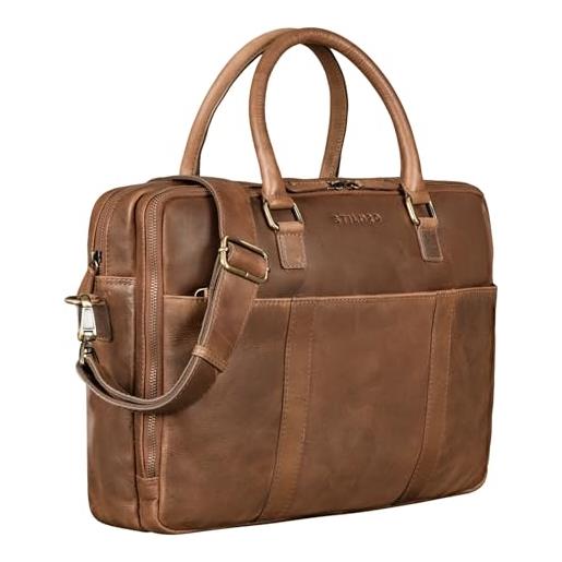 Benthill Borsa per laptop in pelle - Borsa in pelle per Uomo e Donna large - Borsa a tracolla in vera pelle - Borsa a tracolla grande per laptop, color:Marrone - Tan